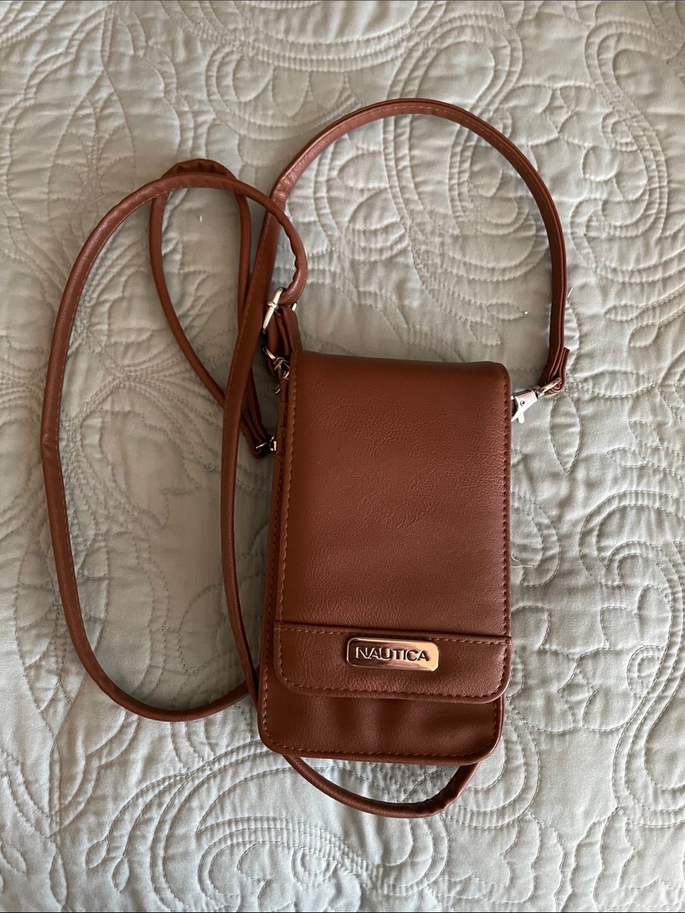 Nautica Tan/Brown Crossbody Phone Pouch with Strap
